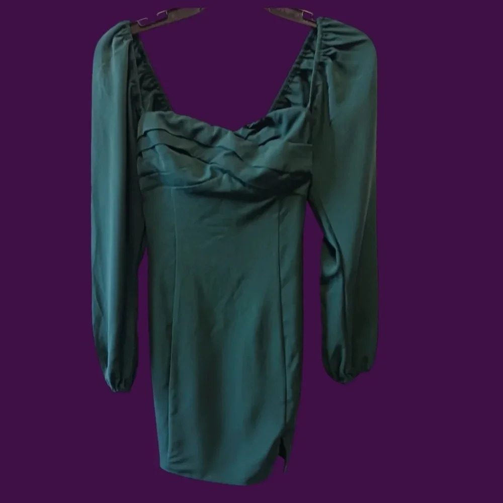 Abercrombie & fitch mini dress with long sleeves dark green size XXS tall